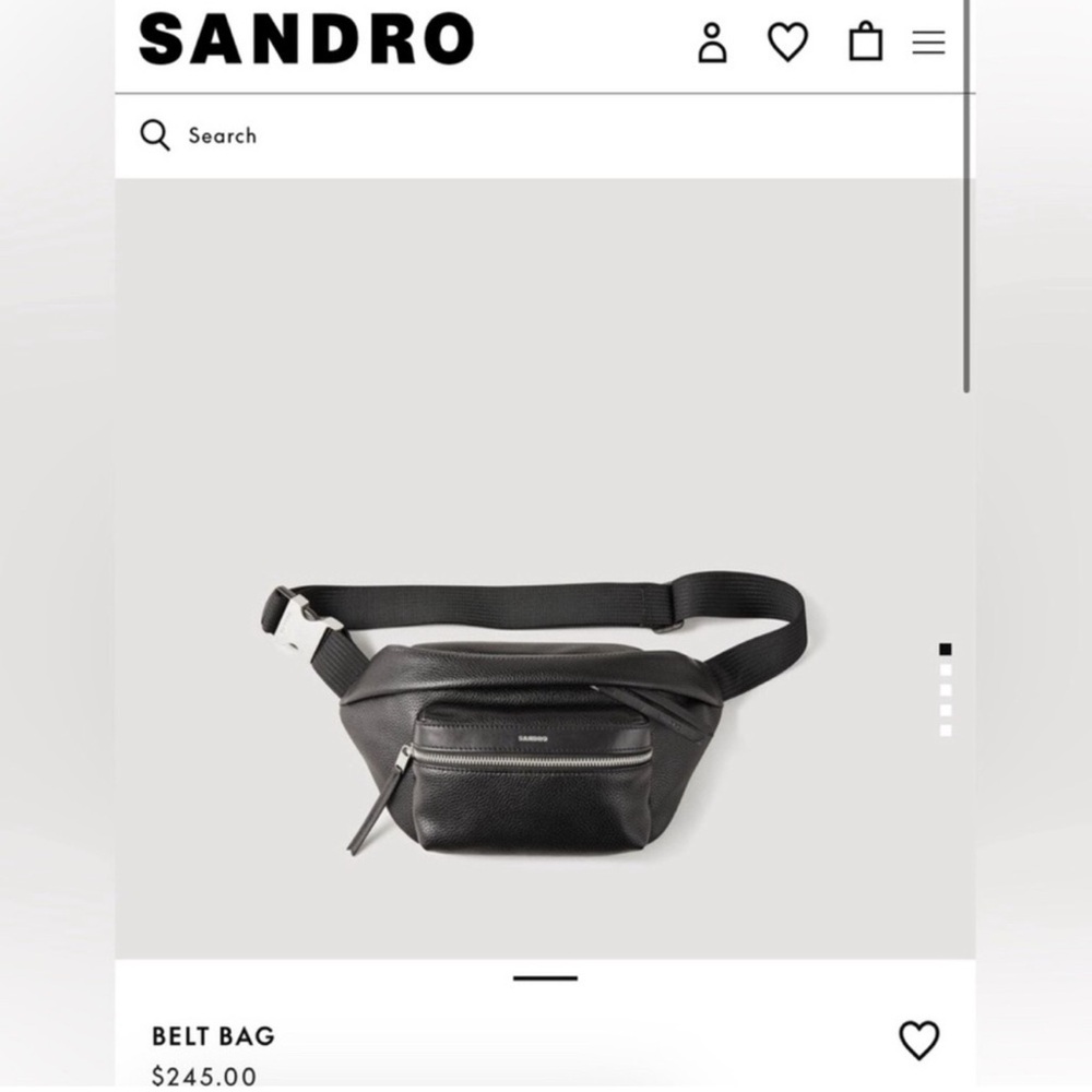 SANDRO Belt Bag Fanny pack crossbody black leather silver zipper and logo
